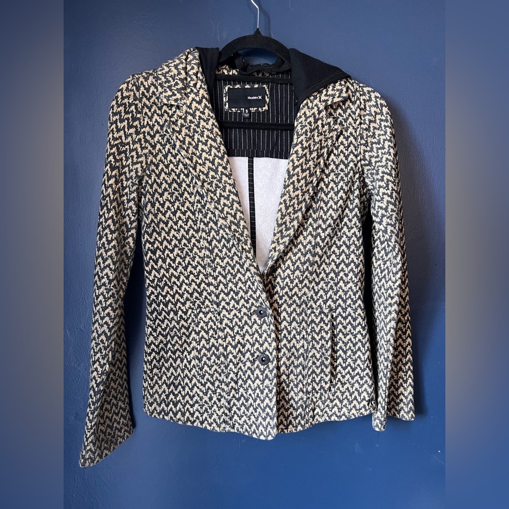 Hurley Womens Houndstooth Jacket Blazer Removable Hood Small fall modern street